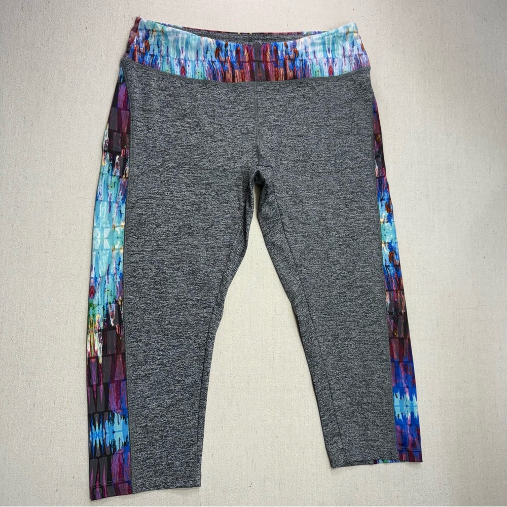 LuLaRoe Athletic Charcoal Gray Leggings with Multicolor Waist & Side Panels